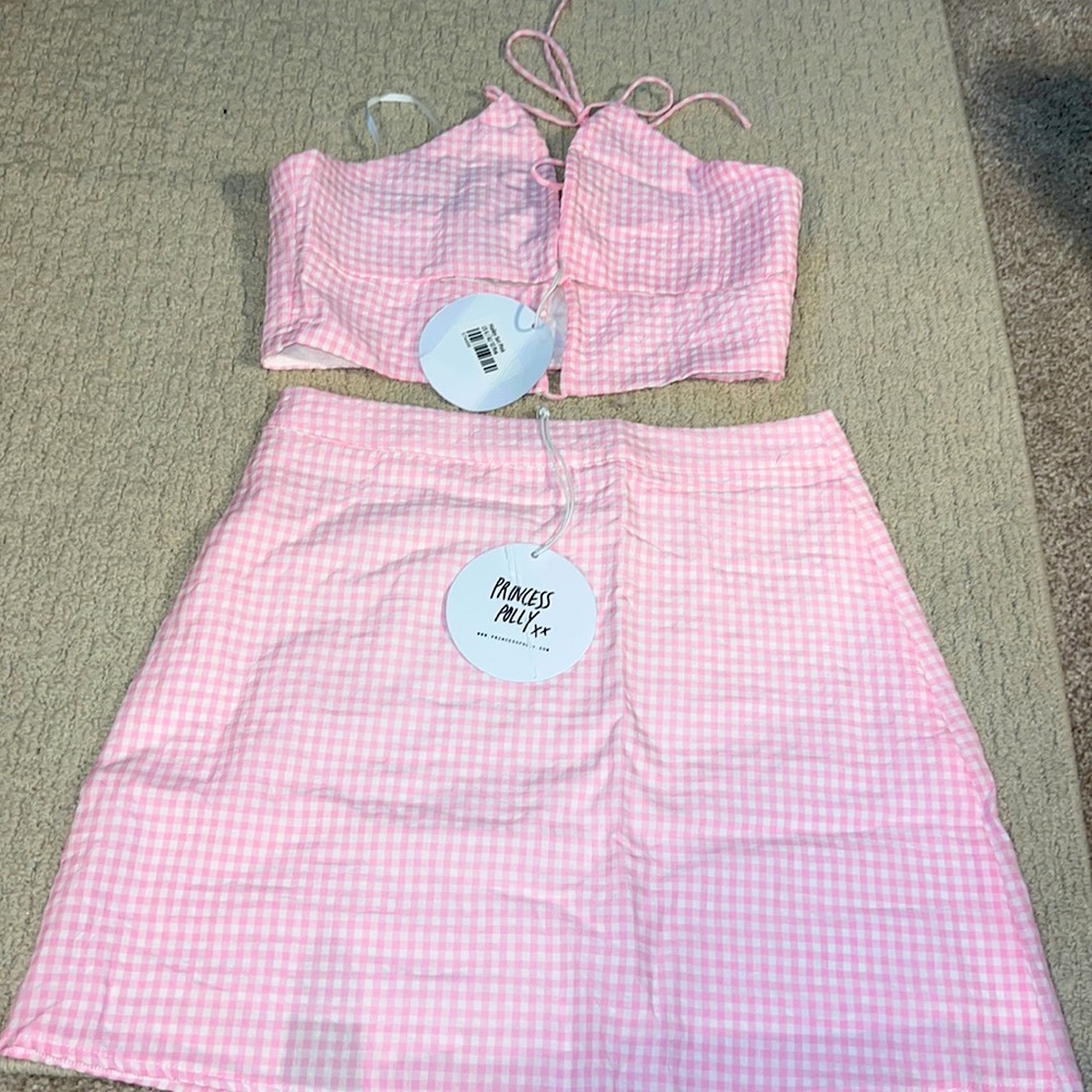 Princess Polly Hailee skirt top set size 6 new pink white gingham